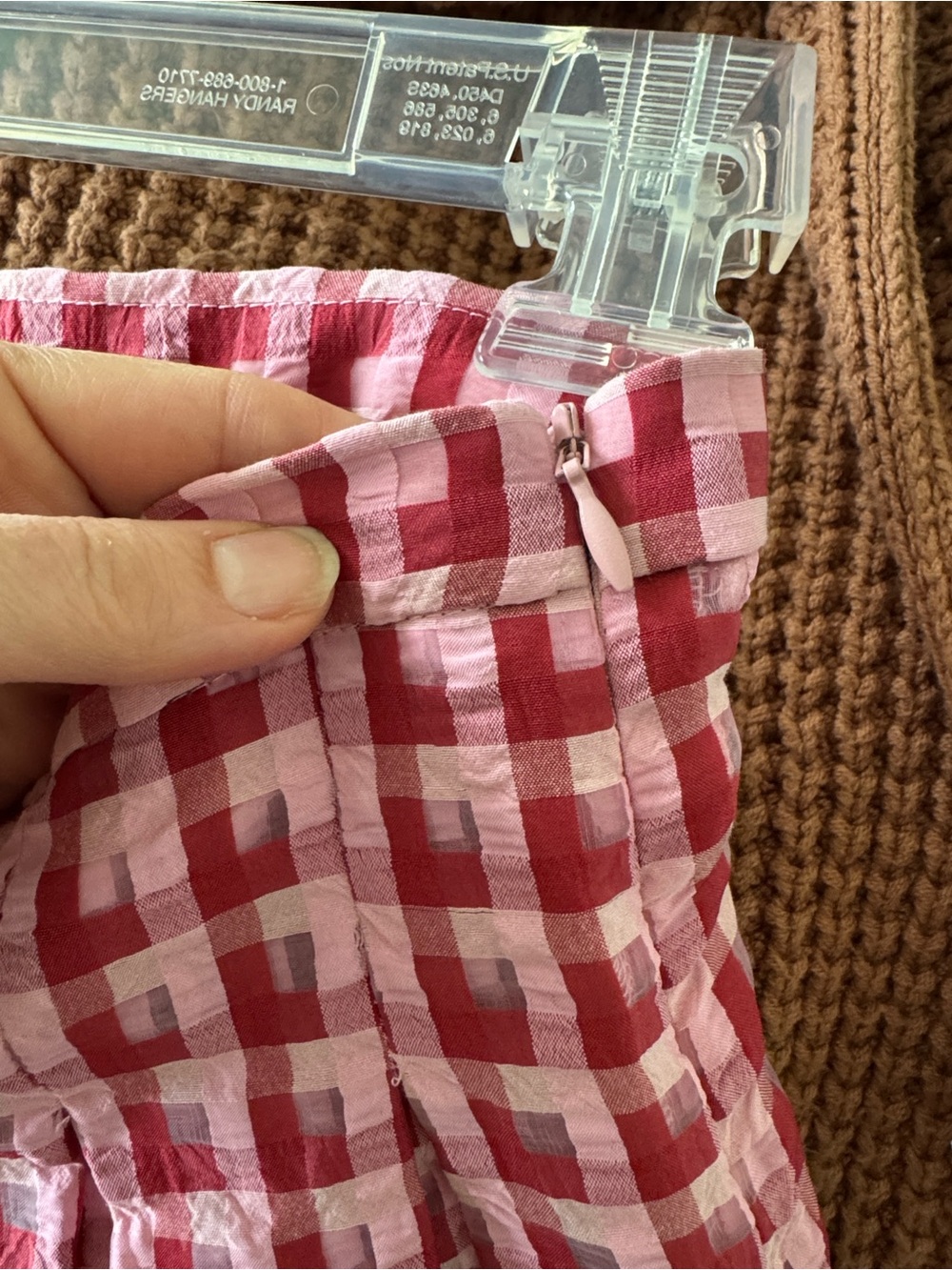 Anthro Eva Franco red pink cottagecore preppy Textured Plaid Midi Skirt size 4 - Picture 7 of 9